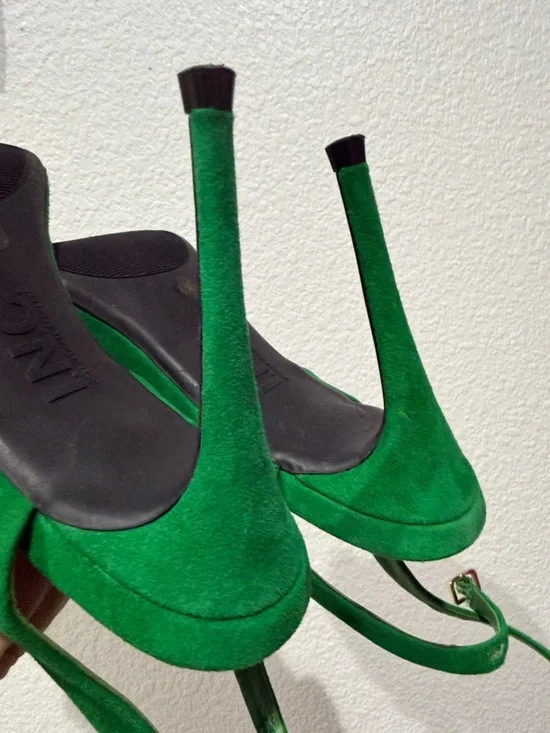 INC International Concepts Green Floral Applique Slingback Heels - Picture 3 of 3